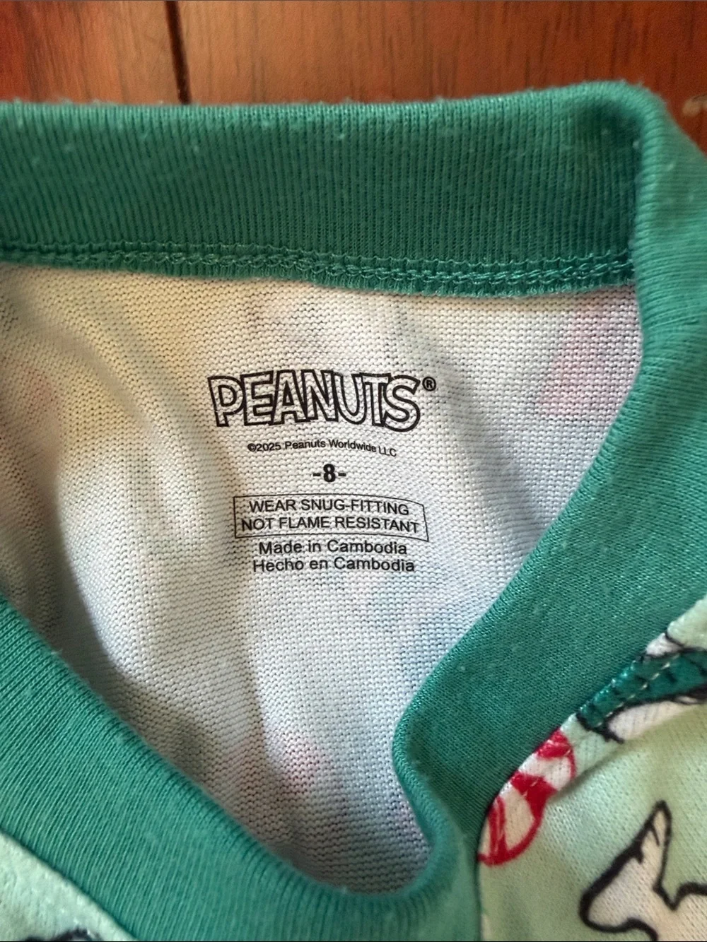 Kids Mint Green Holiday Snoopy Print Pajama Set